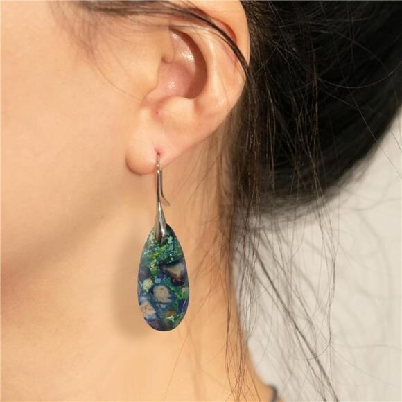 Emperor Stone Teardrop Earrings – Unique Natural Stone, Dazzling - Picture 2 of 3